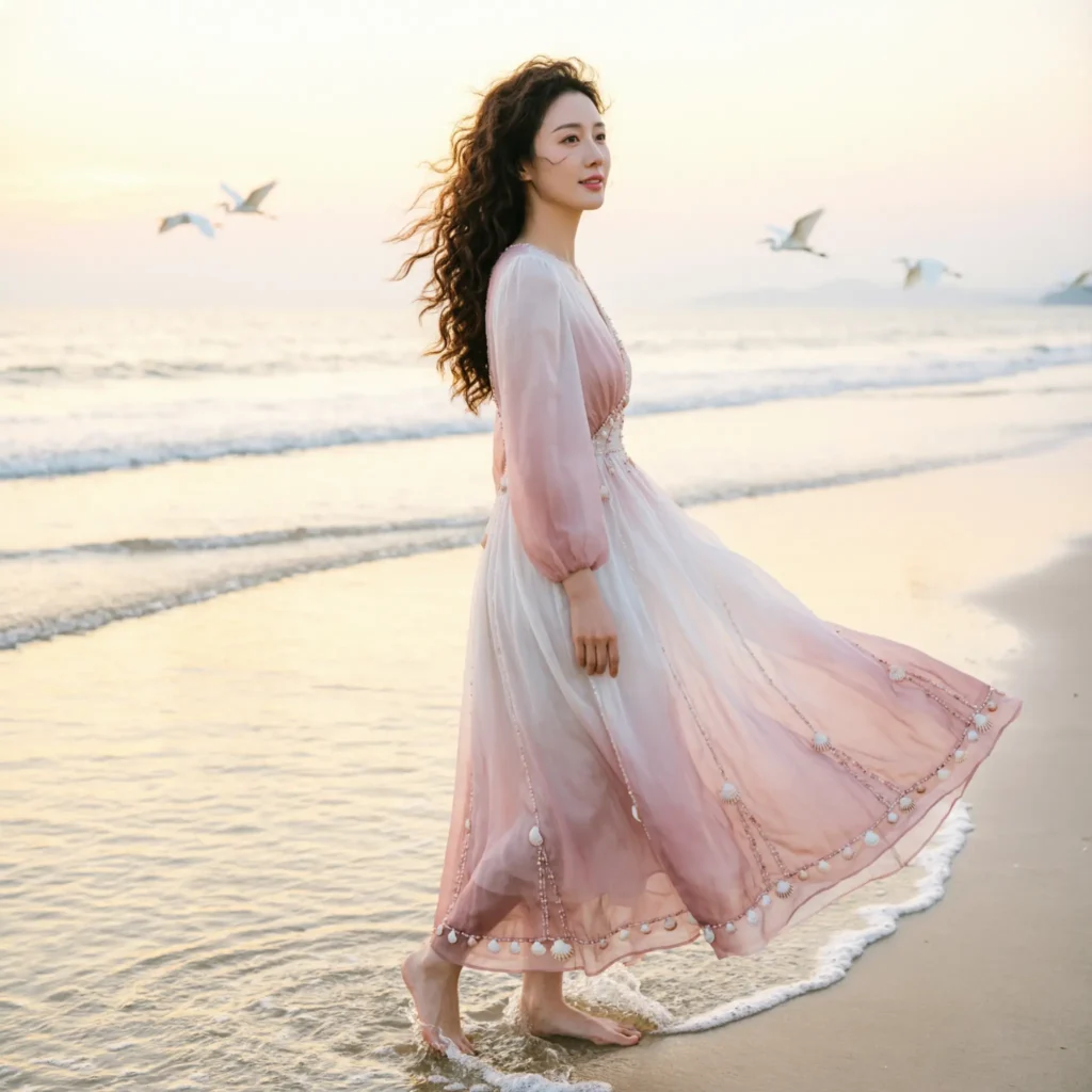 Romantic & Soft Beach Dress Captions