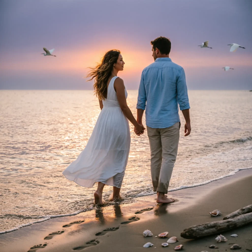 Romantic Walks: Beach Captions with Love