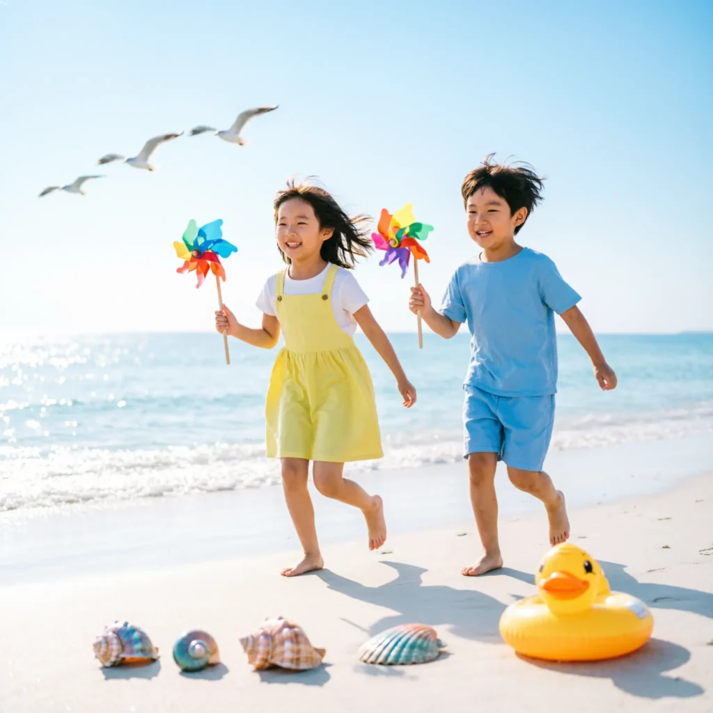 beach captions for kids one word